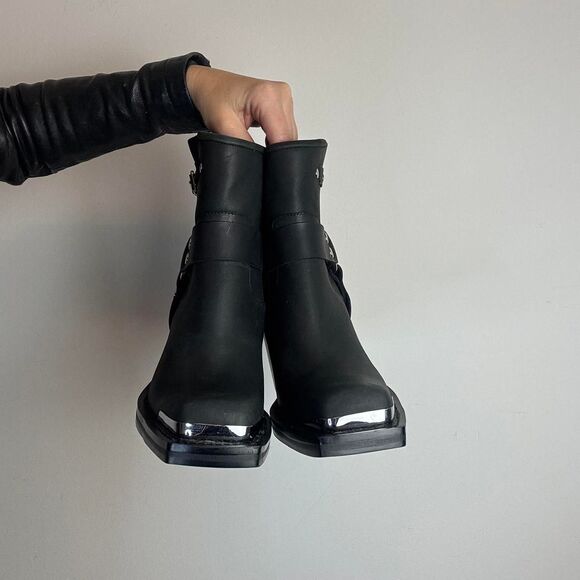 Jeffrey Campbell Handler Black Leather Motorcycle Biker Ankle Boots - Picture 3 of 8